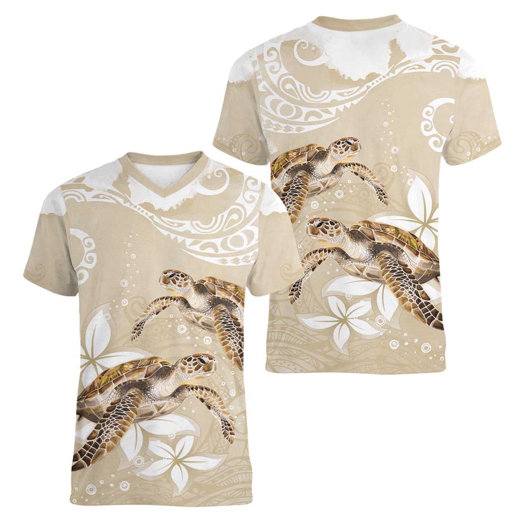 Happy Valentine's Day Polynesia Women V-Neck T-Shirt SeaTurtle Couple Polynesian - Pollinate Color