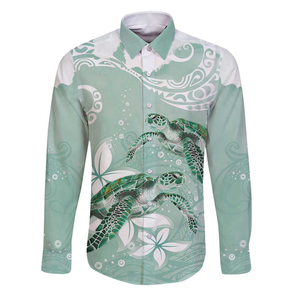 Happy Valentine's Day Polynesia Family Matching Tank Maxi Dress and Hawaiian Shirt SeaTurtle Couple Polynesian - Green Lester Color LT14 Dad's Shirt - Long Sleeve Green - Polynesian Pride