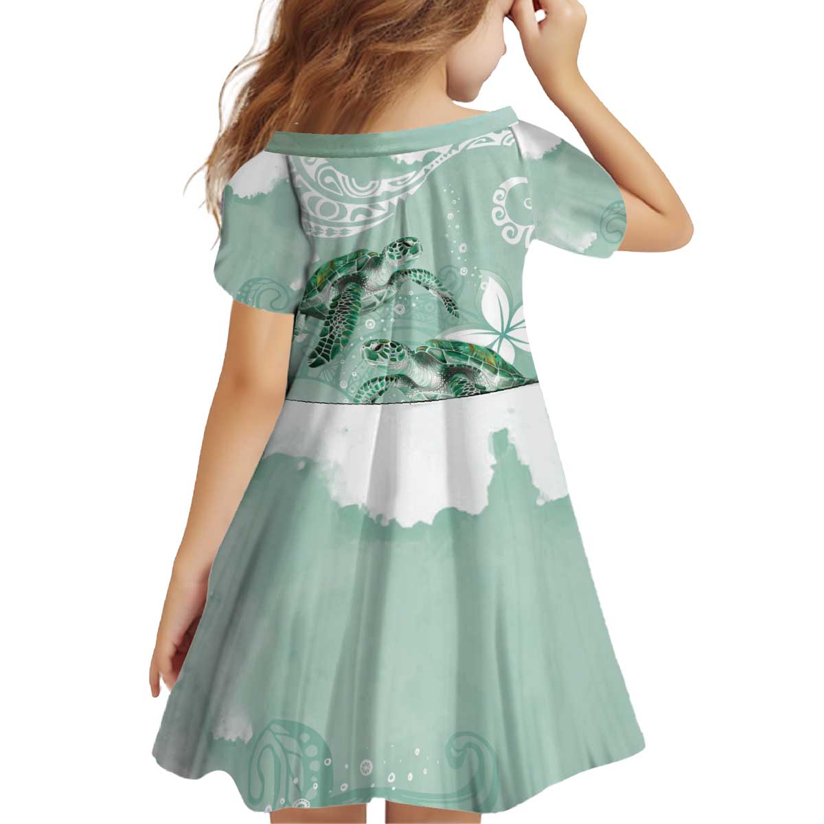 Happy Valentine's Day Polynesia Kid Short Sleeve Dress SeaTurtle Couple Polynesian - Green Lester Color LT14 - Polynesian Pride