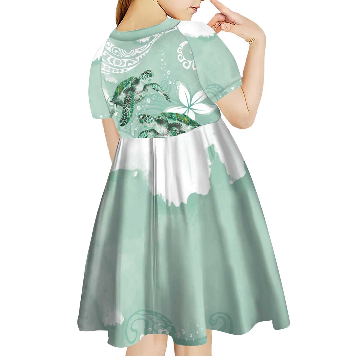 Happy Valentine's Day Polynesia Kid Short Sleeve Dress SeaTurtle Couple Polynesian - Green Lester Color LT14 - Polynesian Pride