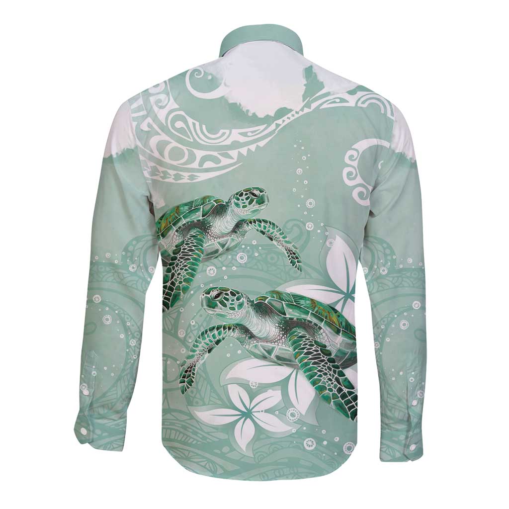 Happy Valentine's Day Polynesia Long Sleeve Button Shirt SeaTurtle Couple Polynesian - Green Lester Color