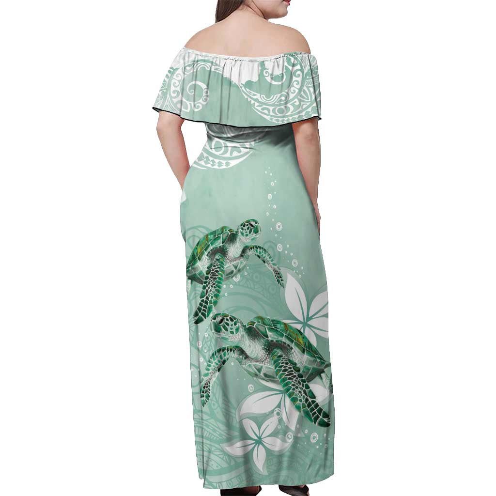 Happy Valentine's Day Polynesia Off Shoulder Maxi Dress SeaTurtle Couple Polynesian - Green Lester Color LT14 - Polynesian Pride