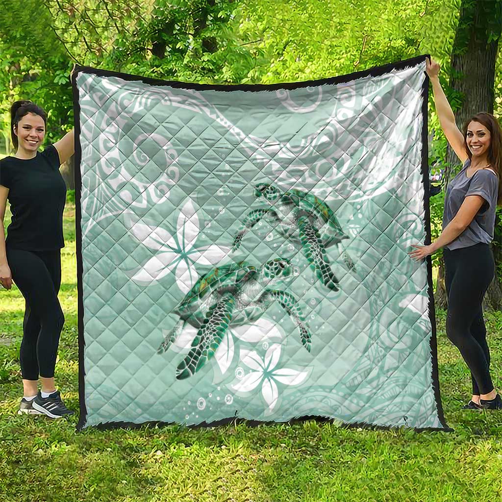 Happy Valentine's Day Polynesia Quilt SeaTurtle Couple Polynesian - Green Lester Color