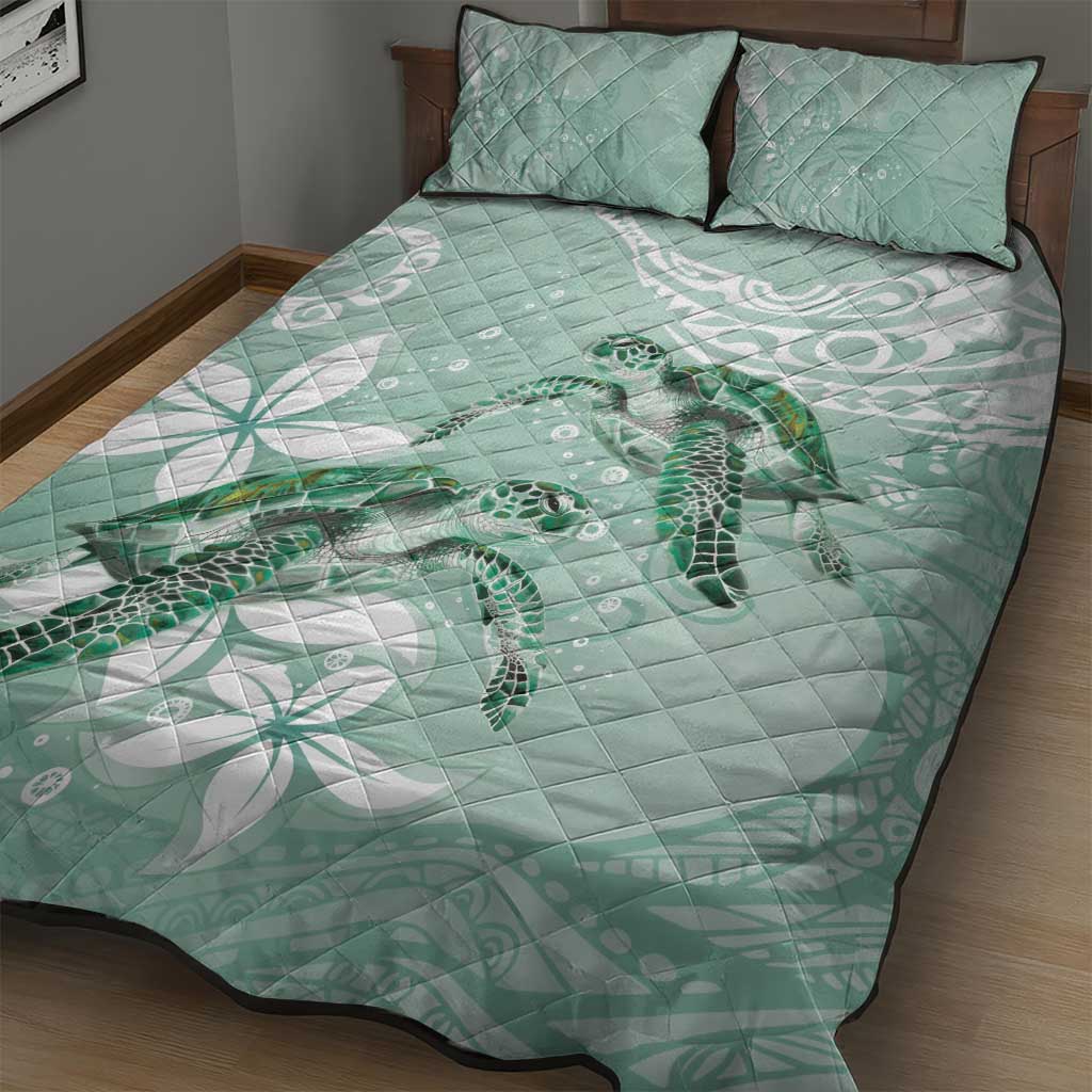 Happy Valentine's Day Polynesia Quilt Bed Set SeaTurtle Couple Polynesian - Green Lester Color