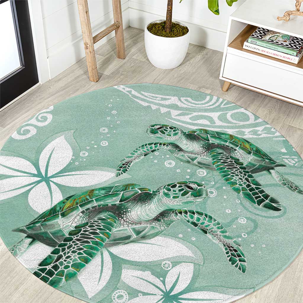 Happy Valentine's Day Polynesia Round Carpet SeaTurtle Couple Polynesian - Green Lester Color LT14 Green - Polynesian Pride