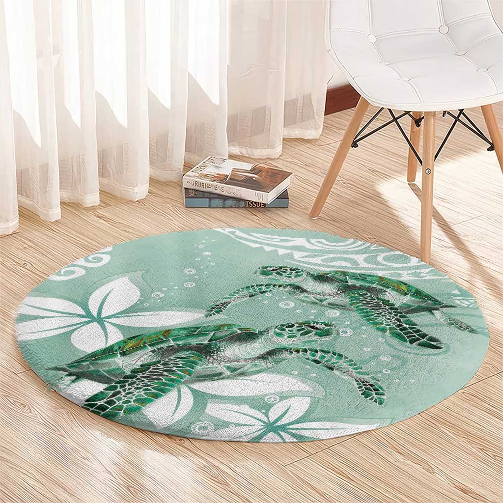 Happy Valentine's Day Polynesia Round Carpet SeaTurtle Couple Polynesian - Green Lester Color LT14 - Polynesian Pride