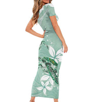 Happy Valentine's Day Polynesia Short Sleeve Bodycon Dress SeaTurtle Couple Polynesian - Green Lester Color