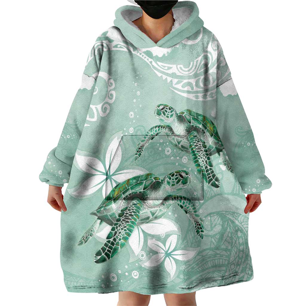 Happy Valentine's Day Polynesia Wearable Blanket Hoodie SeaTurtle Couple Polynesian - Green Lester Color