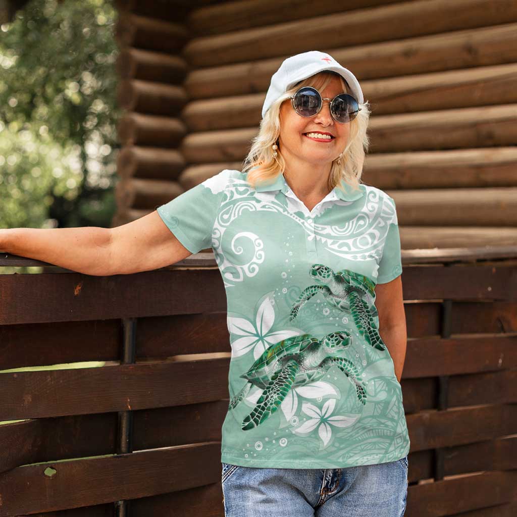 Happy Valentine's Day Polynesia Women Polo Shirt SeaTurtle Couple Polynesian - Green Lester Color