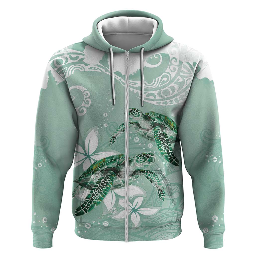 Happy Valentine's Day Polynesia Zip Hoodie SeaTurtle Couple Polynesian - Green Lester Color LT14 Zip Hoodie Green - Polynesian Pride
