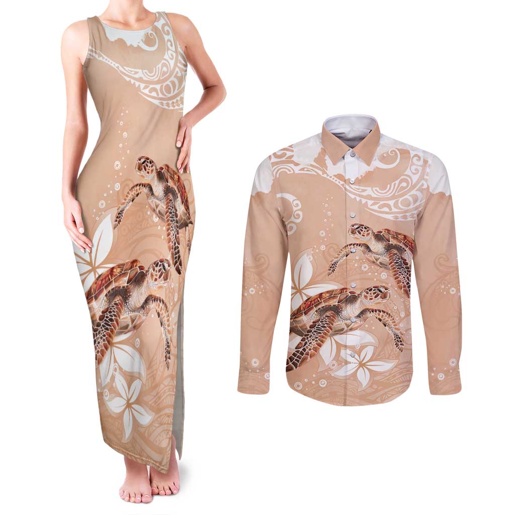 Happy Valentine's Day Polynesia Couples Matching Tank Maxi Dress and Long Sleeve Button Shirt SeaTurtle Couple Polynesian - Desert Sand Color LT14 Desert Sand - Polynesian Pride