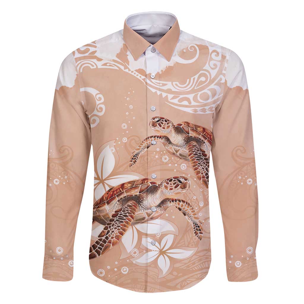 Happy Valentine's Day Polynesia Family Matching Tank Maxi Dress and Hawaiian Shirt SeaTurtle Couple Polynesian - Desert Sand Color LT14 Dad's Shirt - Long Sleeve Desert Sand - Polynesian Pride