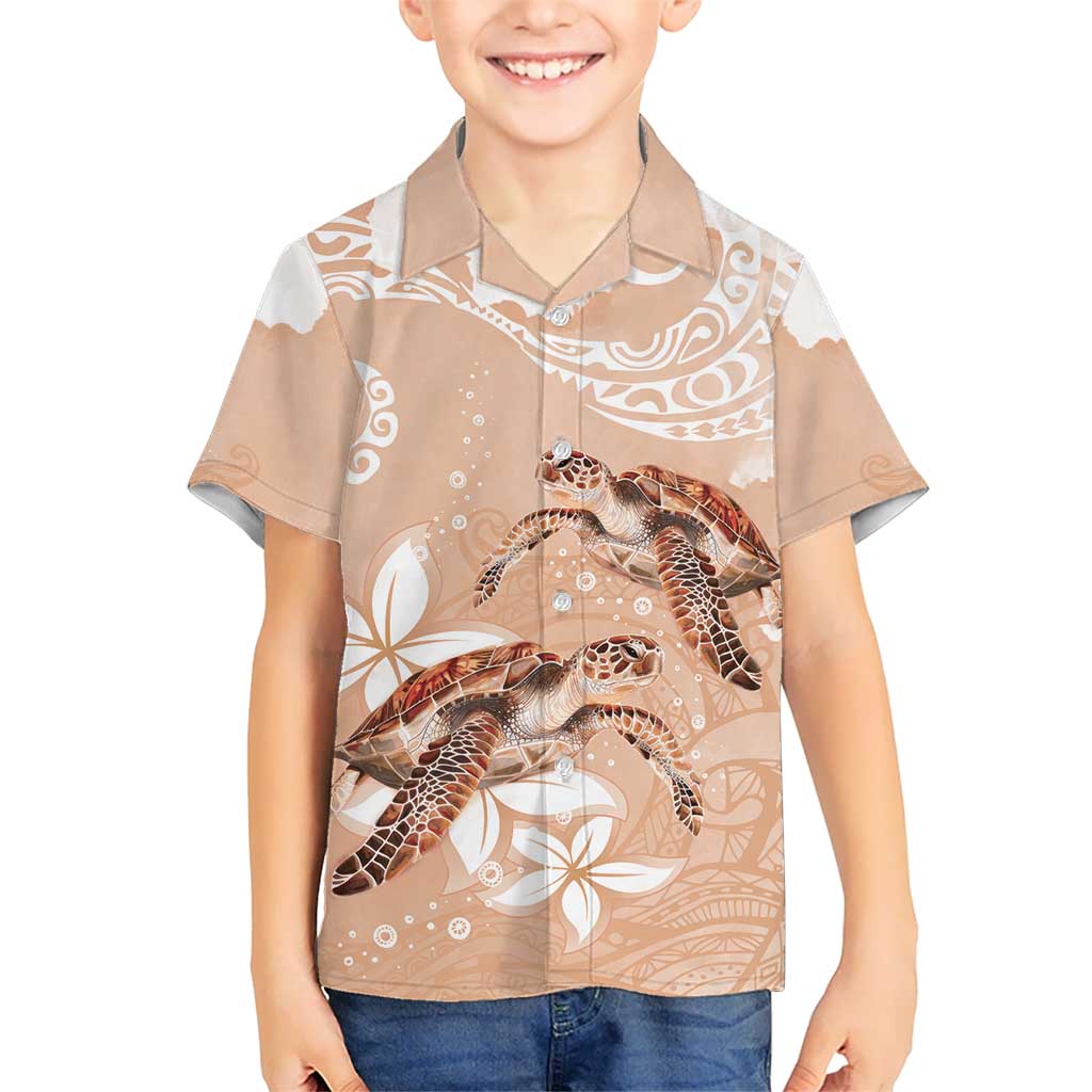 Happy Valentine's Day Polynesia Kid Hawaiian Shirt SeaTurtle Couple Polynesian - Desert Sand Color