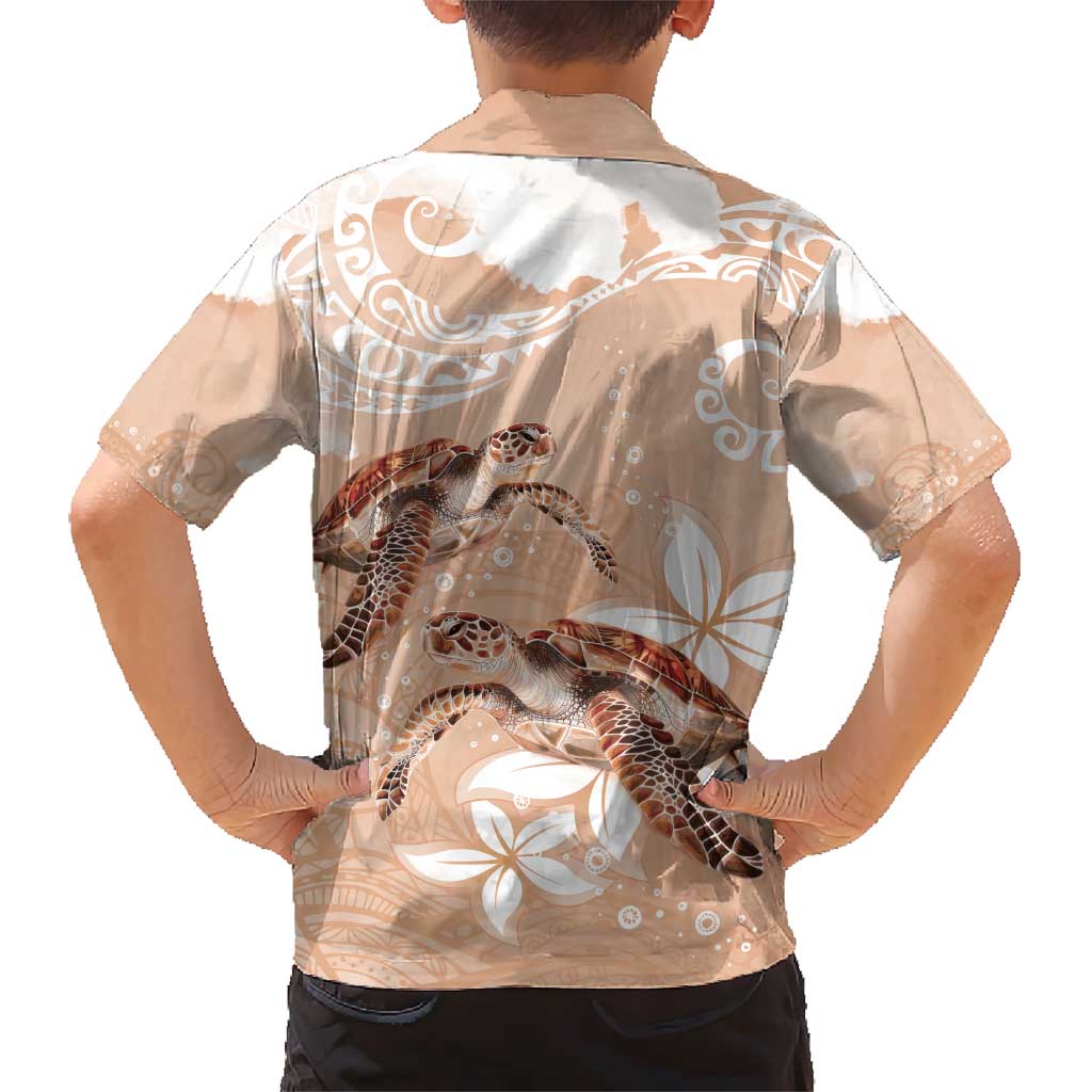 Happy Valentine's Day Polynesia Kid Hawaiian Shirt SeaTurtle Couple Polynesian - Desert Sand Color