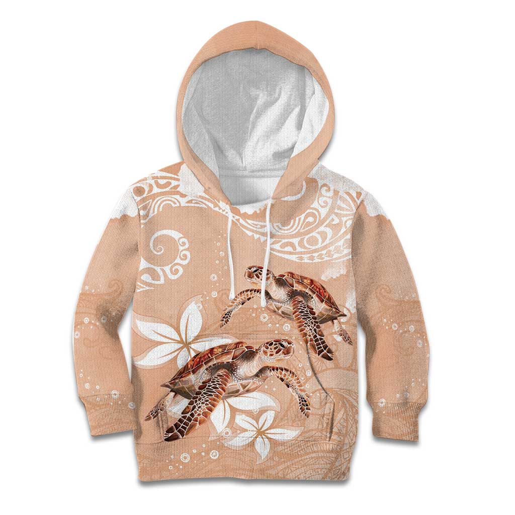 Happy Valentine's Day Polynesia Kid Hoodie SeaTurtle Couple Polynesian - Desert Sand Color