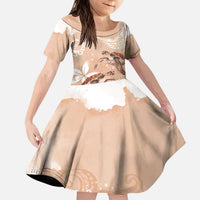 Happy Valentine's Day Polynesia Kid Short Sleeve Dress SeaTurtle Couple Polynesian - Desert Sand Color LT14 KID Desert Sand - Polynesian Pride
