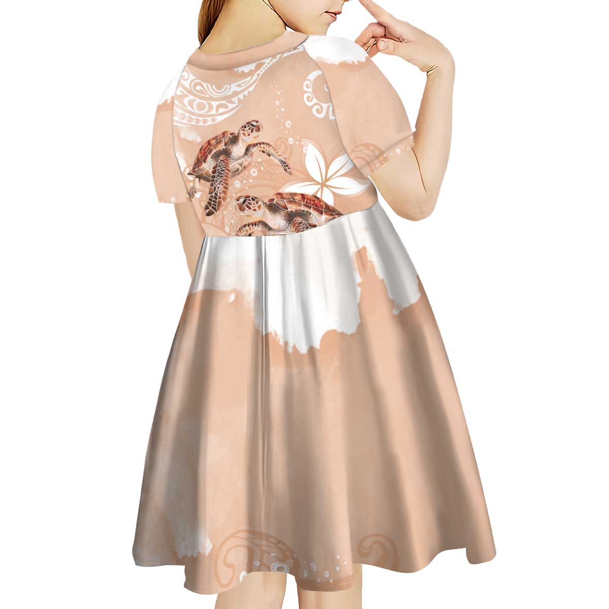 Happy Valentine's Day Polynesia Kid Short Sleeve Dress SeaTurtle Couple Polynesian - Desert Sand Color LT14 - Polynesian Pride