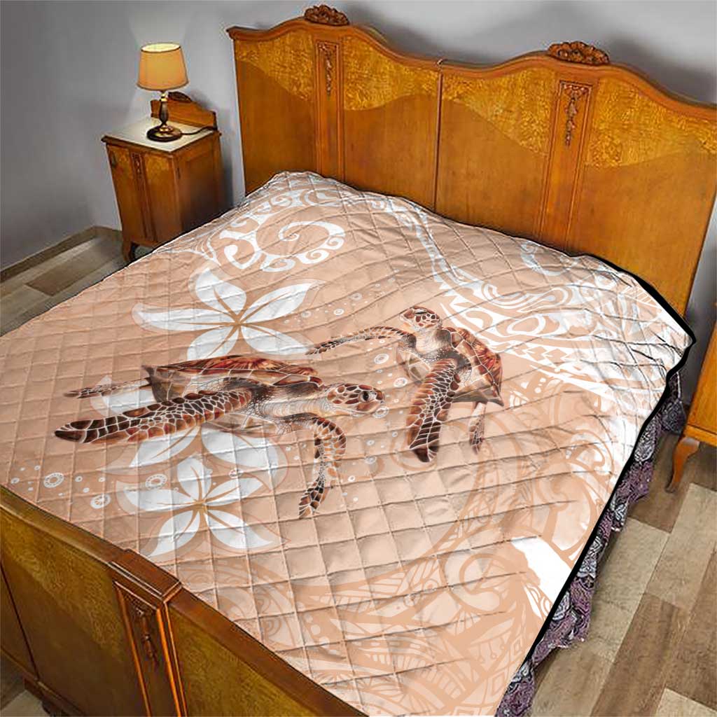 Happy Valentine's Day Polynesia Quilt SeaTurtle Couple Polynesian - Desert Sand Color