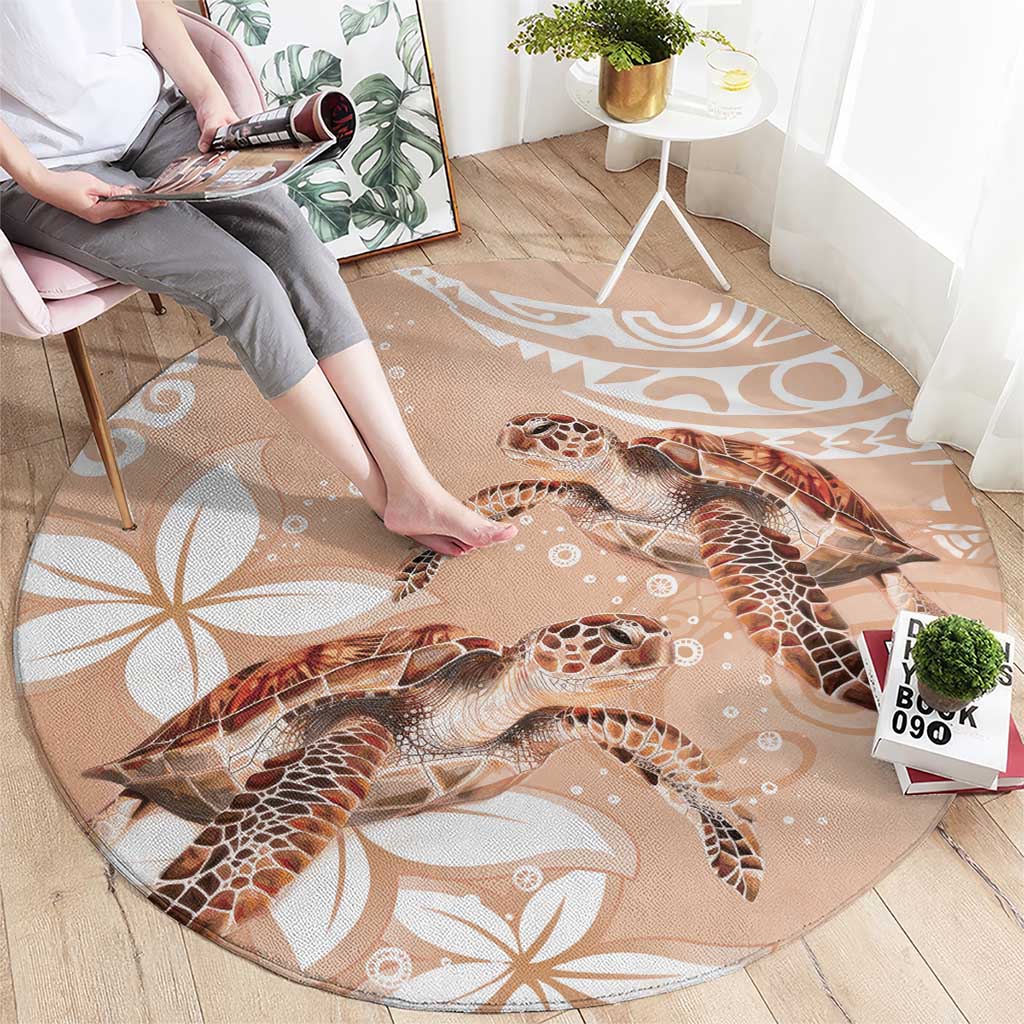 Happy Valentine's Day Polynesia Round Carpet SeaTurtle Couple Polynesian - Desert Sand Color LT14 - Polynesian Pride