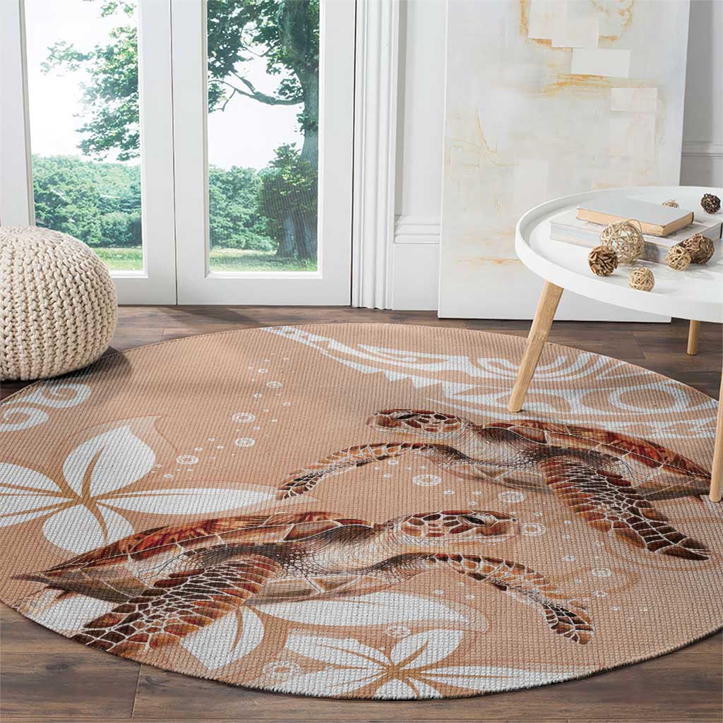 Happy Valentine's Day Polynesia Round Carpet SeaTurtle Couple Polynesian - Desert Sand Color LT14 - Polynesian Pride