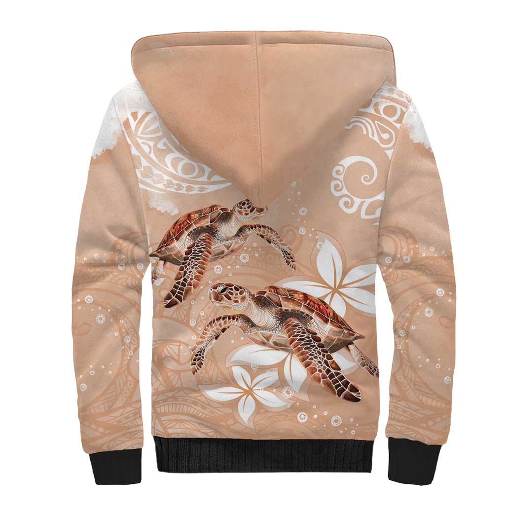 Happy Valentine's Day Polynesia Sherpa Hoodie SeaTurtle Couple Polynesian - Desert Sand Color