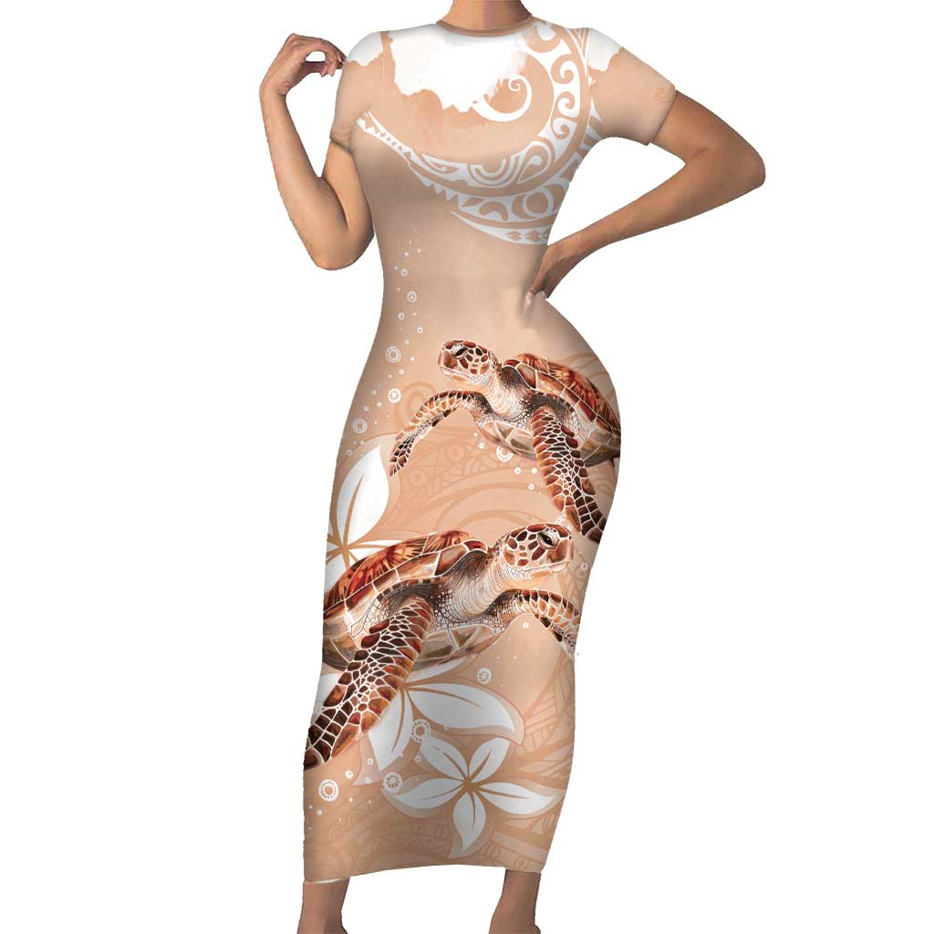 Happy Valentine's Day Polynesia Short Sleeve Bodycon Dress SeaTurtle Couple Polynesian - Desert Sand Color LT14 Long Dress Desert Sand - Polynesian Pride