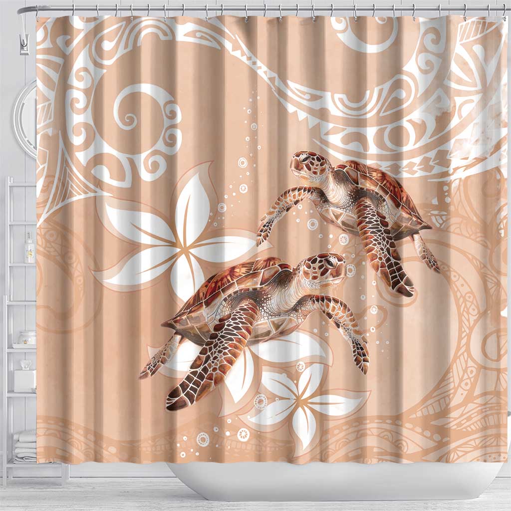 Happy Valentine's Day Polynesia Shower Curtain SeaTurtle Couple Polynesian - Desert Sand Color