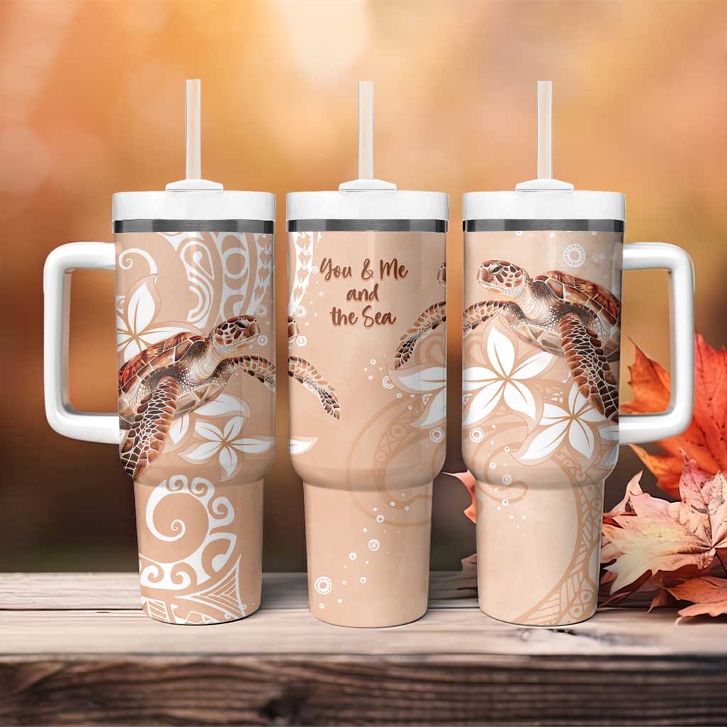 Happy Valentine's Day Polynesia Tumbler With Handle SeaTurtle Couple Polynesian - Desert Sand Color