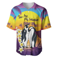 Hawaii Penguin Couple Baseball Jersey You Are My Valentine - Tropical Sunset Vibes LT14 Purple - Polynesian Pride