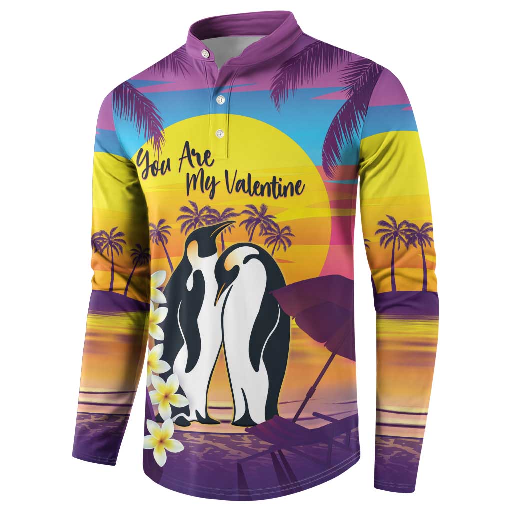 Hawaii Penguin Couple Button Sweatshirt You Are My Valentine - Tropical Sunset Vibes