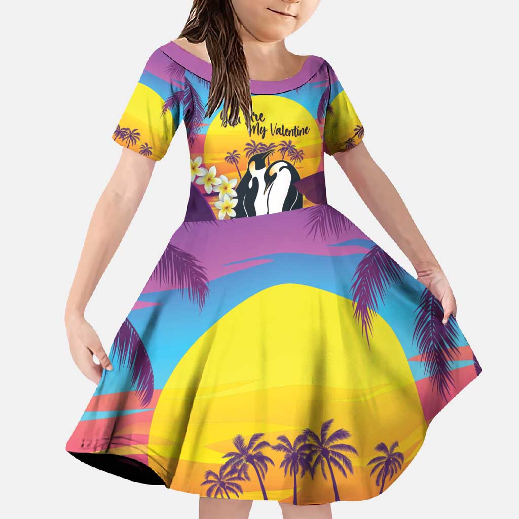 Hawaii Penguin Couple Family Matching Tank Maxi Dress and Hawaiian Shirt You Are My Valentine - Tropical Sunset Vibes LT14 Daughter's Dress Purple - Polynesian Pride