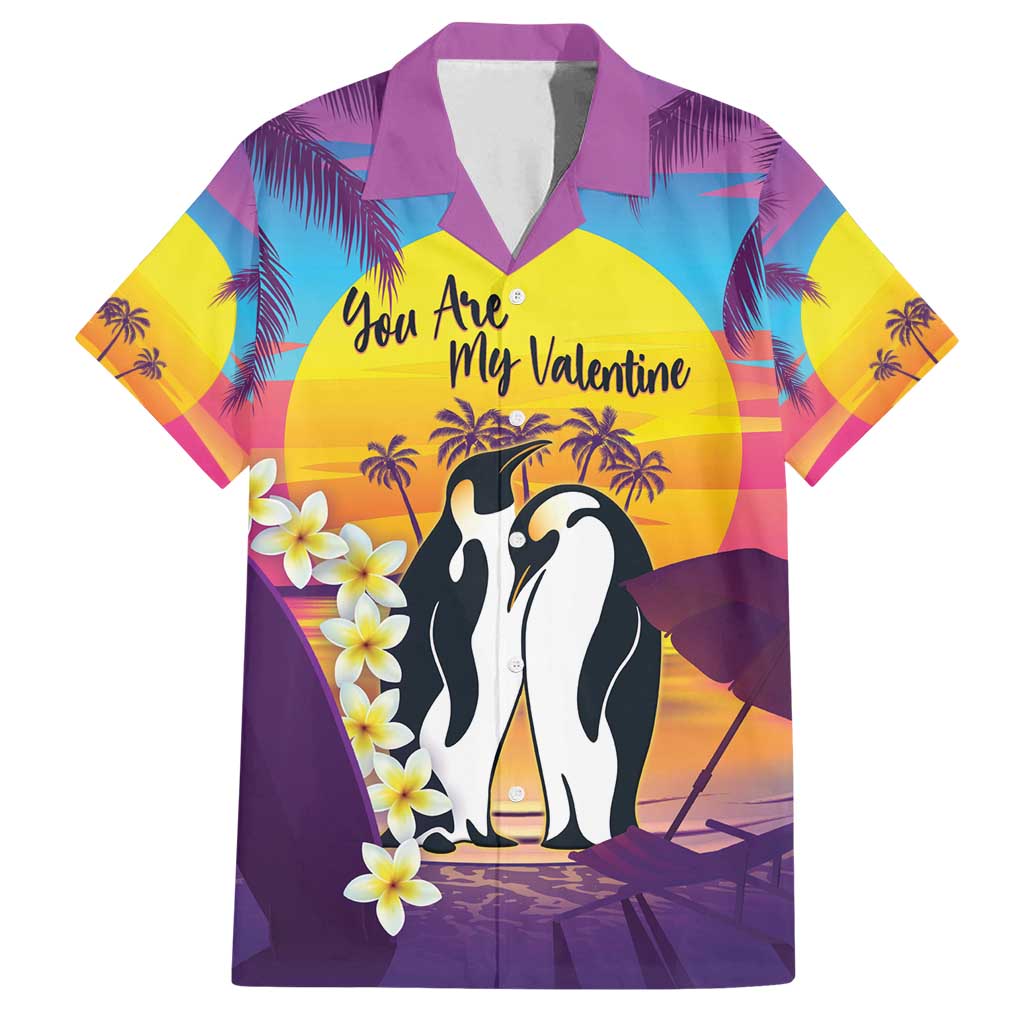 Hawaii Penguin Couple Family Matching Tank Maxi Dress and Hawaiian Shirt You Are My Valentine - Tropical Sunset Vibes LT14 Dad's Shirt - Short Sleeve Purple - Polynesian Pride