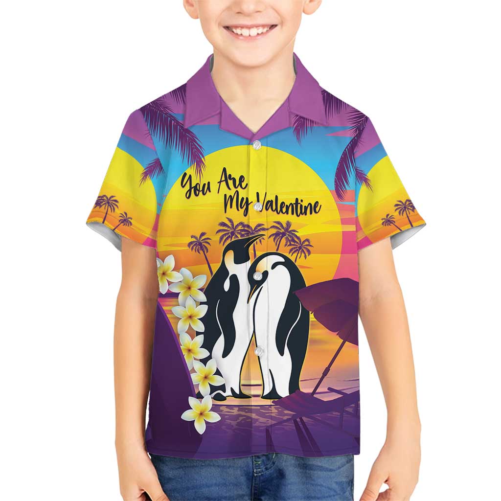 Hawaii Penguin Couple Family Matching Tank Maxi Dress and Hawaiian Shirt You Are My Valentine - Tropical Sunset Vibes LT14 Son's Shirt Purple - Polynesian Pride