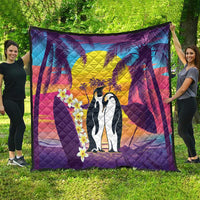 Hawaii Penguin Couple Quilt You Are My Valentine - Tropical Sunset Vibes