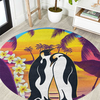 Hawaii Penguin Couple Round Carpet You Are My Valentine - Tropical Sunset Vibes LT14 Purple - Polynesian Pride