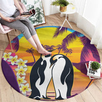Hawaii Penguin Couple Round Carpet You Are My Valentine - Tropical Sunset Vibes LT14 - Polynesian Pride