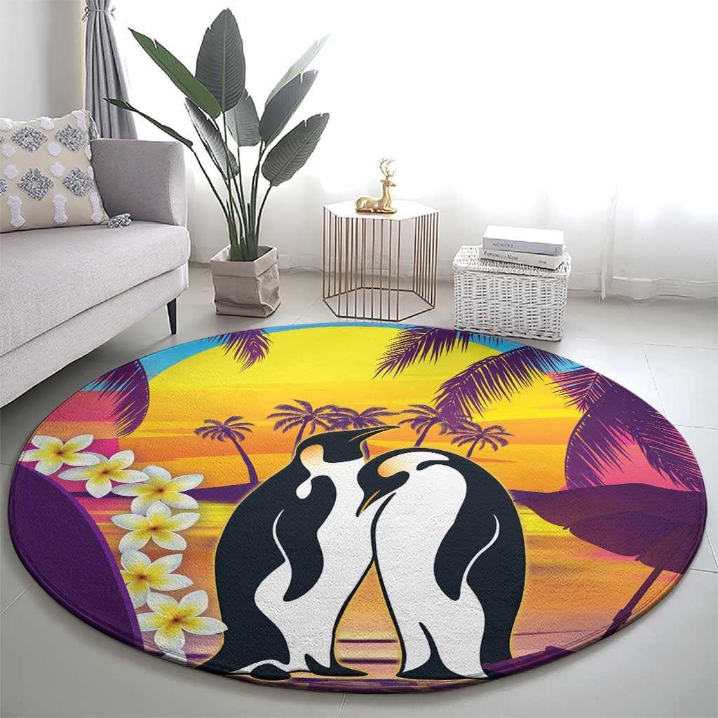 Hawaii Penguin Couple Round Carpet You Are My Valentine - Tropical Sunset Vibes LT14 - Polynesian Pride