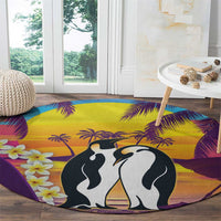 Hawaii Penguin Couple Round Carpet You Are My Valentine - Tropical Sunset Vibes LT14 - Polynesian Pride