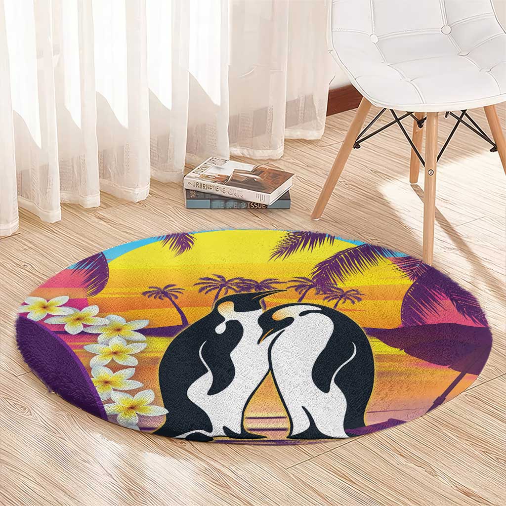 Hawaii Penguin Couple Round Carpet You Are My Valentine - Tropical Sunset Vibes LT14 - Polynesian Pride