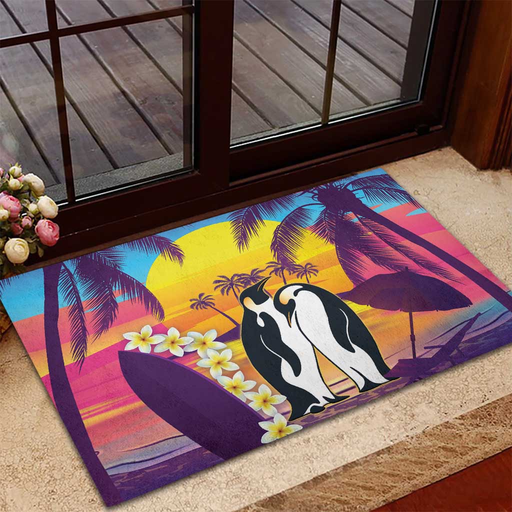 Hawaii Penguin Couple Rubber Doormat You Are My Valentine - Tropical Sunset Vibes