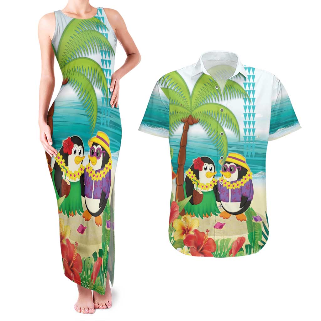 Hawaii Penguin Couple Couples Matching Tank Maxi Dress and Hawaiian Shirt Hawaiian Kakau - Tropical Summer Vibes