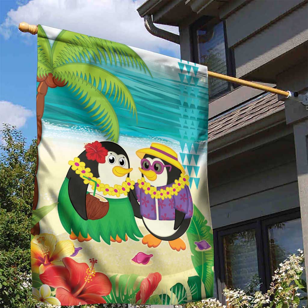 Hawaii Penguin Couple Garden Flag Hawaiian Kakau - Tropical Summer Vibes
