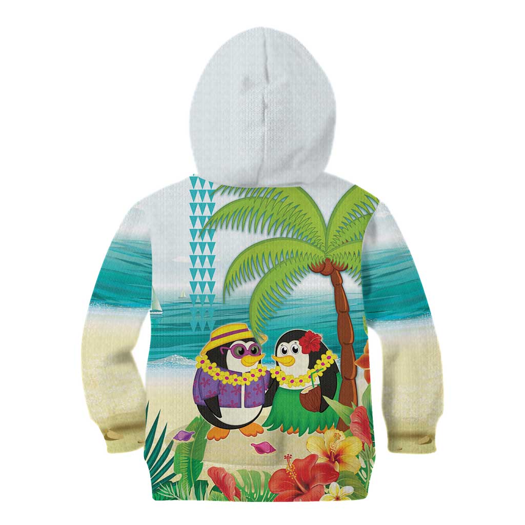 Hawaii Penguin Couple Kid Hoodie Hawaiian Kakau - Tropical Summer Vibes