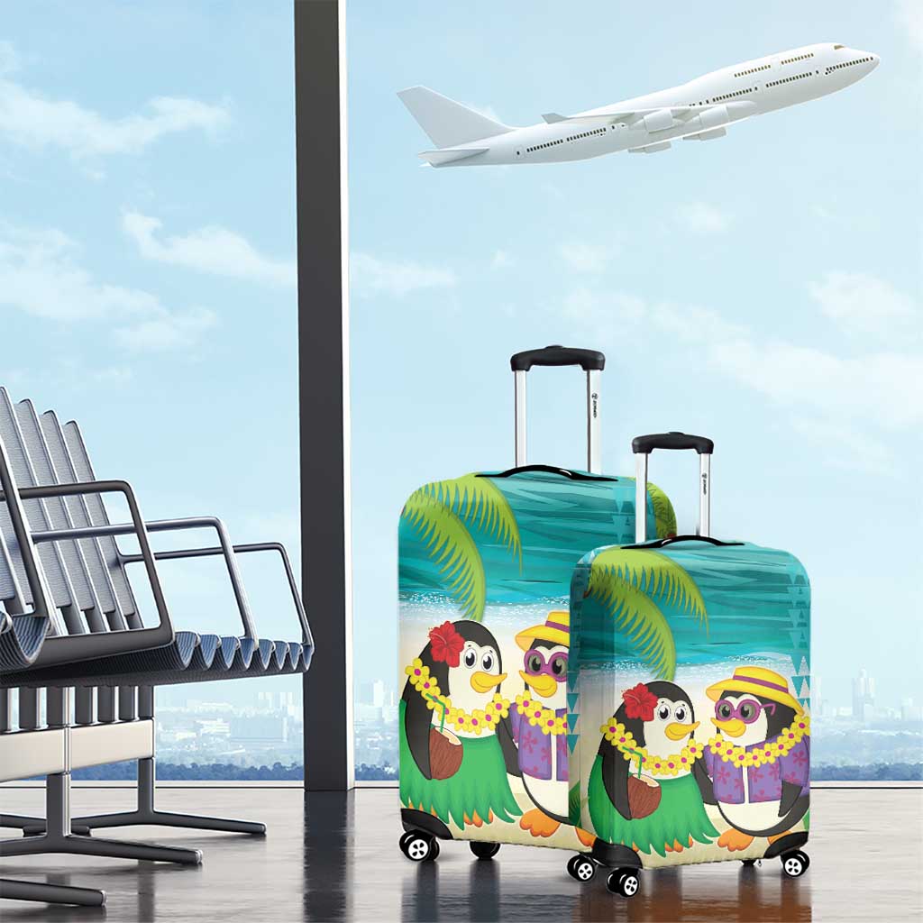Hawaii Penguin Couple Luggage Cover Hawaiian Kakau - Tropical Summer Vibes