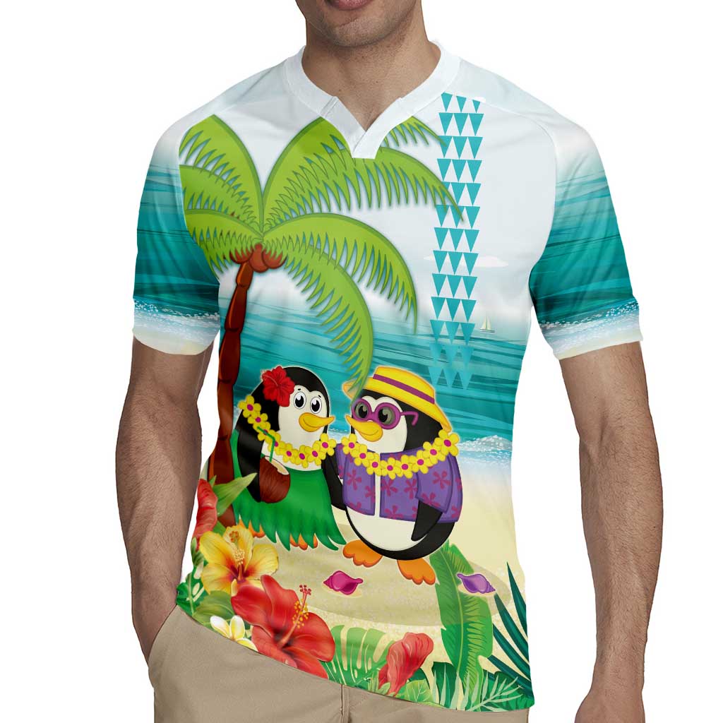 Hawaii Penguin Couple Rugby Jersey Hawaiian Kakau - Tropical Summer Vibes