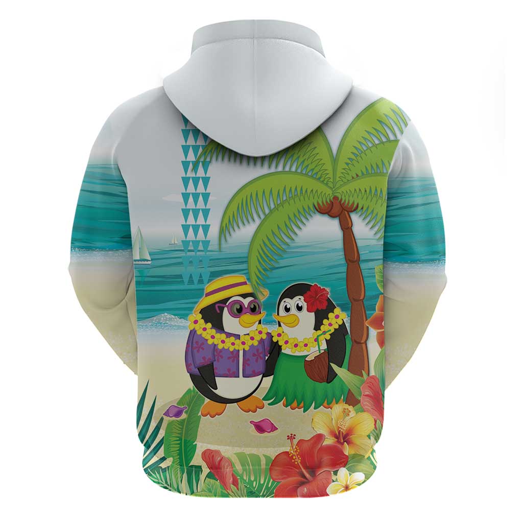 Hawaii Penguin Couple Zip Hoodie Hawaiian Kakau - Tropical Summer Vibes