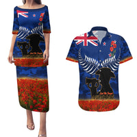 New Zealand ANZAC Day Couples Matching Puletasi and Hawaiian Shirt 25 April Last Post Camouflage With Poppies LT14 Blue - Polynesian Pride