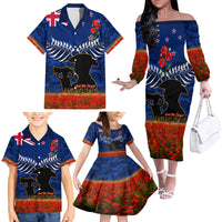 New Zealand ANZAC Day Family Matching Off Shoulder Long Sleeve Dress and Hawaiian Shirt 25 April Last Post Camouflage With Poppies LT14 - Polynesian Pride