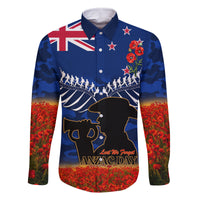 New Zealand ANZAC Day Family Matching Summer Maxi Dress and Hawaiian Shirt 25 April Last Post Camouflage With Poppies LT14 Dad's Shirt - Long Sleeve Blue - Polynesian Pride