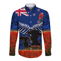 New Zealand ANZAC Day Long Sleeve Button Shirt 25 April Last Post Camouflage With Poppies LT14 Unisex Blue - Polynesian Pride